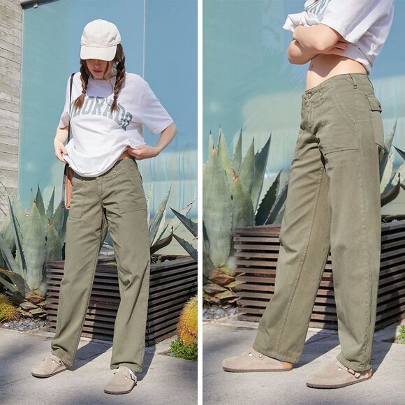 Brandy Melville Pants - Brandy Melville John Galt Olive Low Rise Utility Pants 41976
